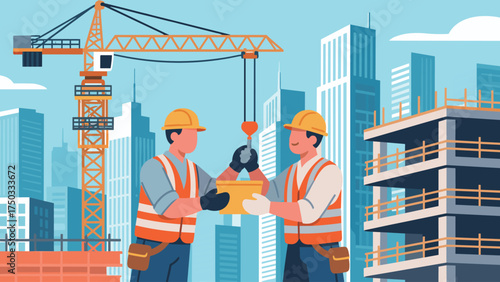 Construction Workers Collaborating on a Building Site