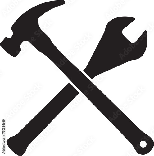 Black silhouette of crossed hammer and wrench tool