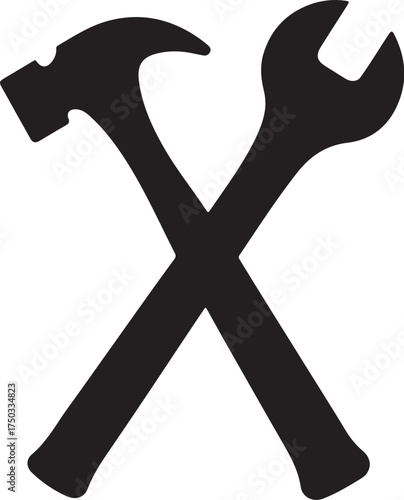 Black silhouette of crossed hammer and wrench tools