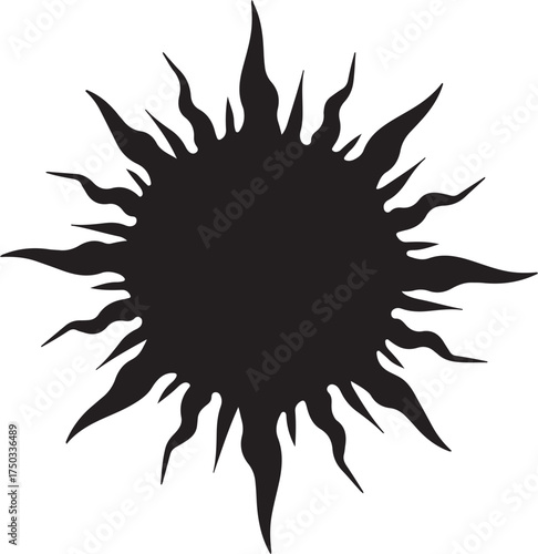 Black silhouette of a sun with jagged rays white