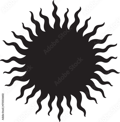 Black silhouette of a sun with wavy rays vector