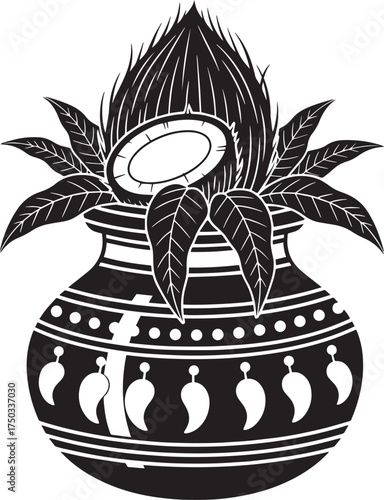 illustration icon of vase with coconut, Indian diwali festival icon