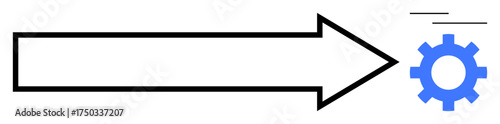 Black arrow pointing to a blue gear symbolizing progress, automation, and operational flow. Ideal for process management, efficiency, business operation, workflow, optimization, systems