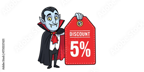 Vampire character offering a five percent discount tag