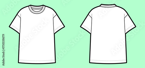 Crew Neck Short Sleeve Oversized T-Shirt Flat Sketch