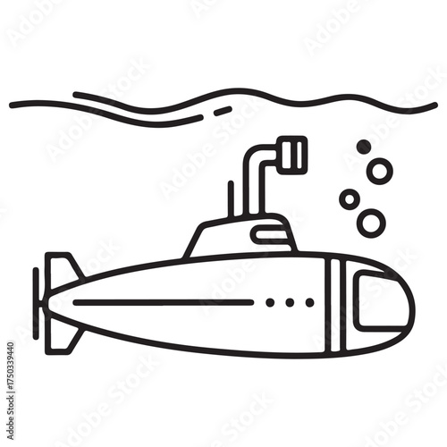 Underwater Submarine with Periscope Line Art Icon