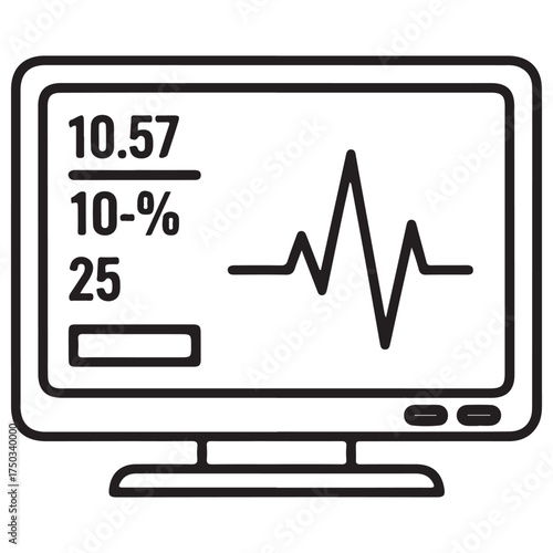 Medical Monitor Displaying Heartbeat Waveform and Vital Signs Data