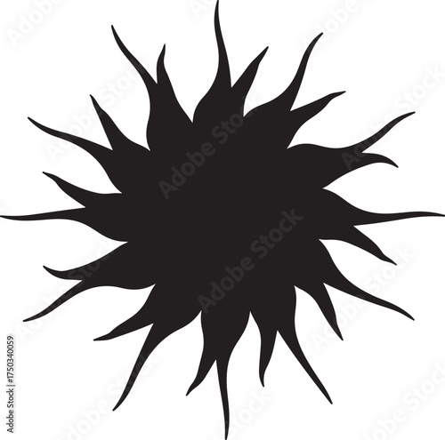 Black spiky sunburst silhouette on white background