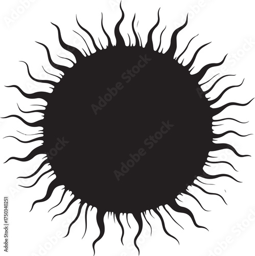 Black sun silhouette with wavy rays vector