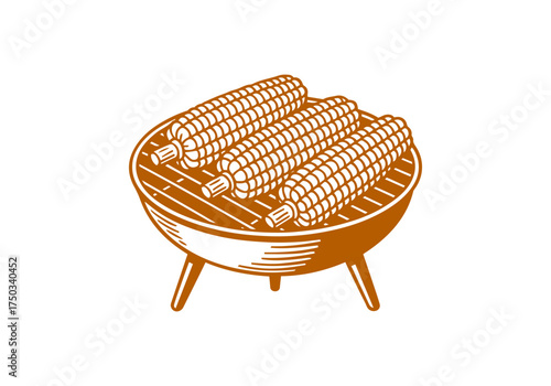 Corn cob hand drawn simple engraved vector illustration