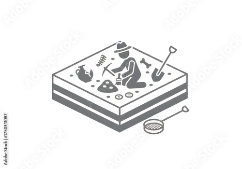 Minimal icon of an archaeological dig — no background, no shadow PNG