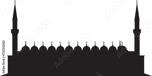 Black Mosque Silhouette Vector Illustration Isolated on Transparent Background