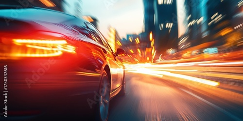 Dynamic Urban Night Drive with Modern Car and Vibrant Light Trails, Perfect for Showcasing Speed and City Life