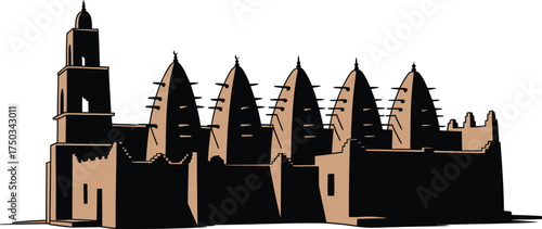 Djenné Great Mosque Silhouette Vector with Traditional African Architecture