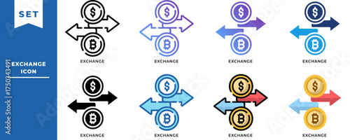 Exchange Icon Set — Cryptocurrency, Money Trade, and Digital Currency Conversion Vector Icons for Finance and Blockchain Projects