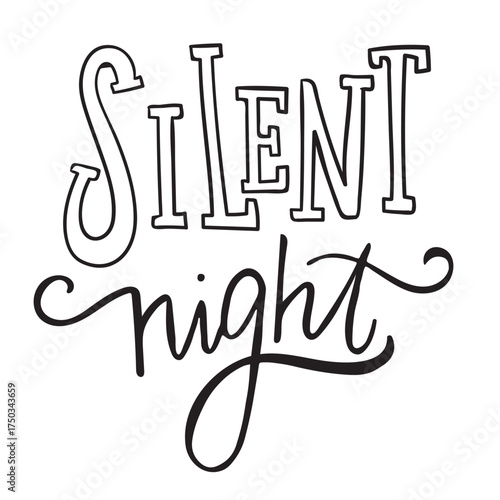 Silent Night Christmas Carol Hand Lettering Illustration