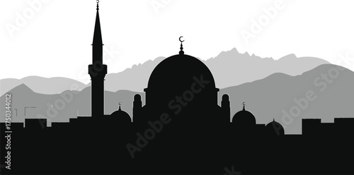 Mosque and Cityscape Silhouette Vector Design Art