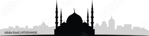 Mosque Silhouette Black Icon Illustration on Transparent Background