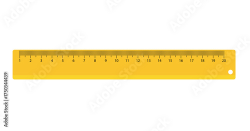 Yellow plastic ruler icon, measuring tool, tationery sign