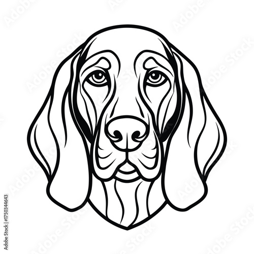 Black bloodhound dog portrait elegant animal illustration vector line art on white background