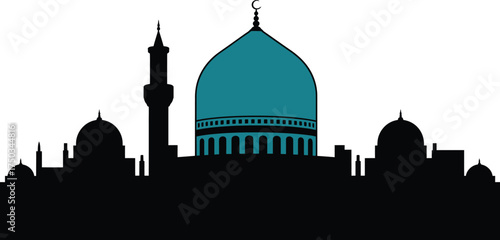 Prophet mosque building flat design silhouette vector with transparent background