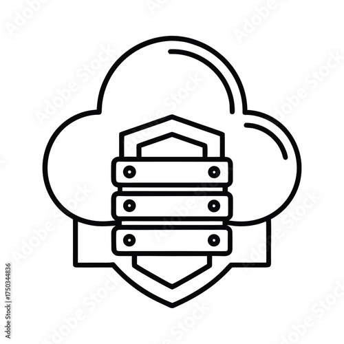 Cloud storage protected with multilayer encryption safety system vector line art on white background