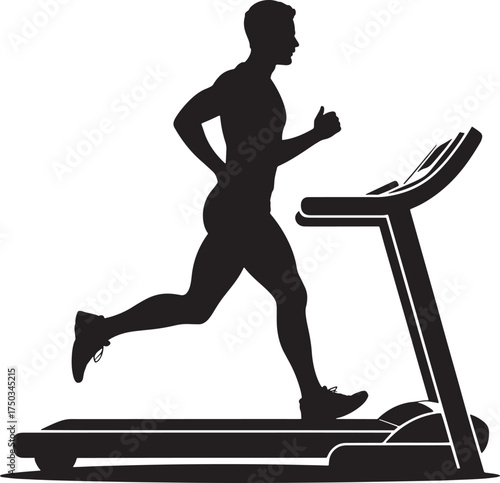Silhouette Man Running Treadmill Vector Image. Cardio Workout Fitness Training Concept Icon