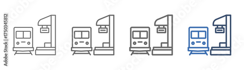 
outline icon set train stop with train design and train stop
