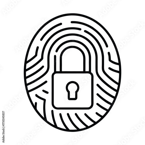 Digital fingerprint lock representing identity and secure access vector line art on white background