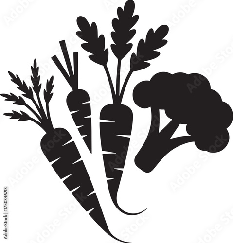 Vector Image Broccoli and Carrots. Healthy Vegetables for Diet. Vegetarian Nutrition Concept