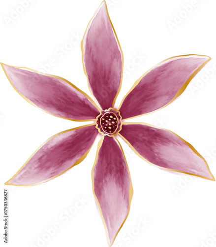 Pink Watercolor Flower with Gold Accents