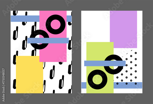 Memphis-style posters. Minimalistic vector art.