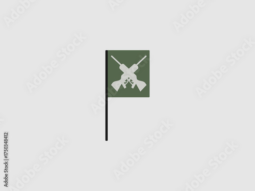 A military icon featuring a gray flag with a dark green field