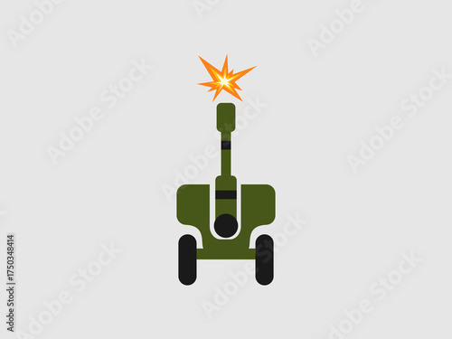 illustration of an olive green artillery piece or cannon on wheels