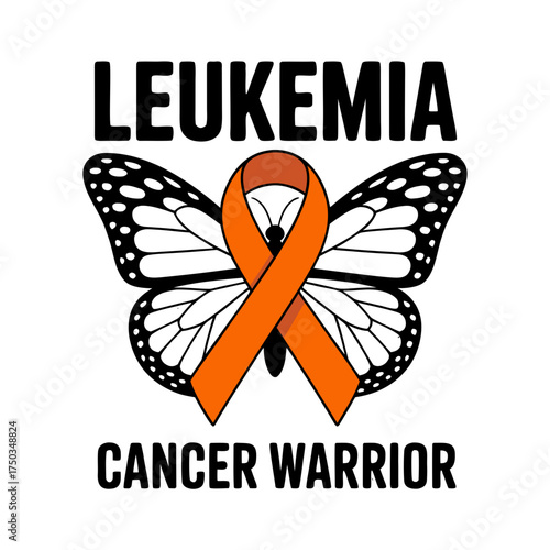 Leukemia cancer warrior butterfly with orange ribbon