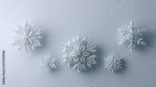 “White Snowflakes on Blue Background – Winter Season, Frost, Ice Crystal Decoration”