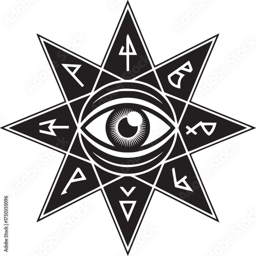 Mystic star with eye evokes ancient wisdom, spiritual insight, and esoteric knowledge concepts