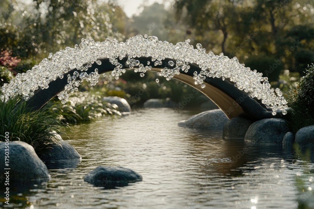 Fototapeta premium Crystal arch bridge over serene stream