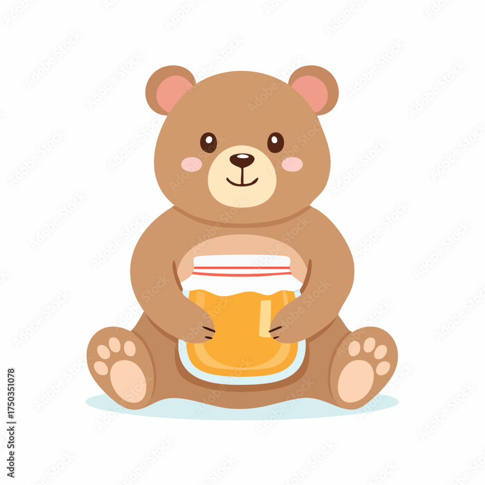 Fototapeta premium Adorable bear holding a jar of honey illustration.
