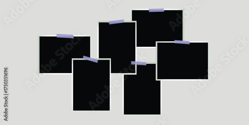 Set of realistic photo frame layouts displayed on grey background. Collection of vintage postcards. Mockup of photo frames with highlighted shadow.