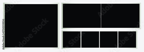 Assorted vertical and horizontal blank photo frames with white polaroid style borders arranged in mixed layout template for vintage scrapbook album memory preservation and instant photography design.
