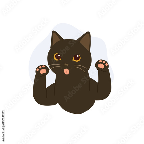 cute black cat kitten with pink paws and tongue out  perfect for stickers posters