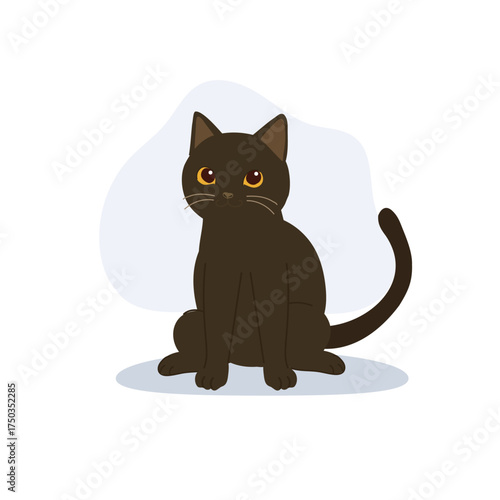 adorable black cat. a sitting kitten with bright eyes for stickers and minimalist pet illustrations.