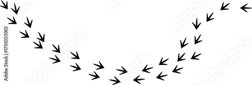 Curved downward arrow path direction vector illustration, black arrow movement flow design, navigation pointer symbol, guidance infographic, motion graphic concept isolated on white background.