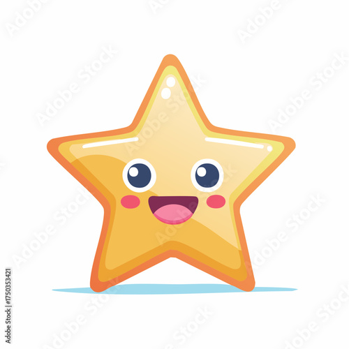 Cheerful cartoon star character with happy face and rosy cheeks.