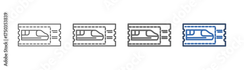 
outline icon set train ticket with train and ticket design
