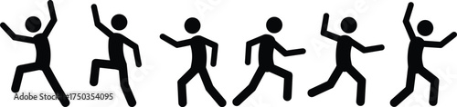 Running and jumping stick figure icons set, human motion poses, fitness activity, exercise, movement, sport action, workout and agility concept vector illustration