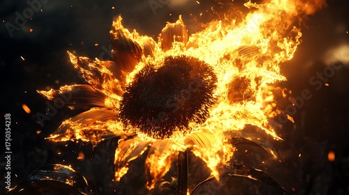 sunflower with petals made of undying fire