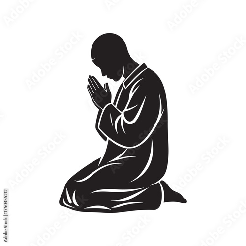 Thanksgivig Black Silhouette of a Person Kneeling in Prayer Wearing a Robe praying religion