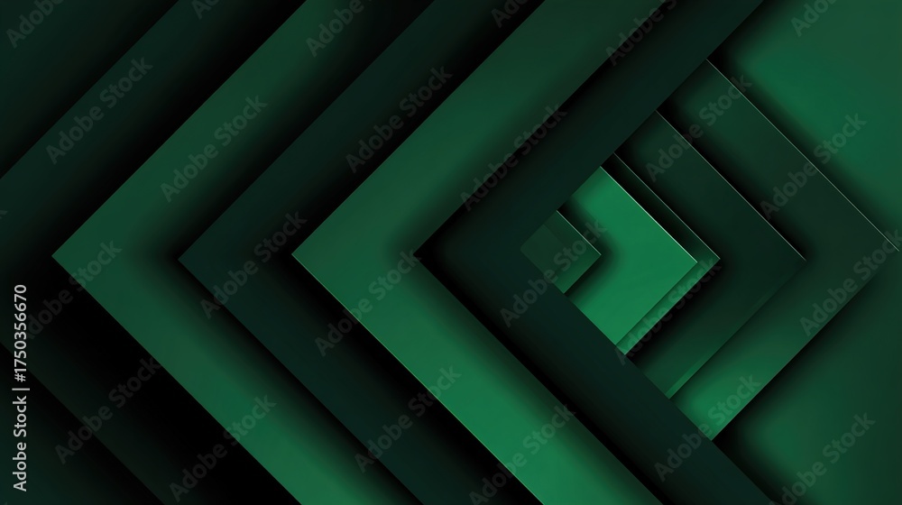 Obraz premium “Dark Green Abstract Geometric Background – Modern Layered Shapes Design Wallpaper”